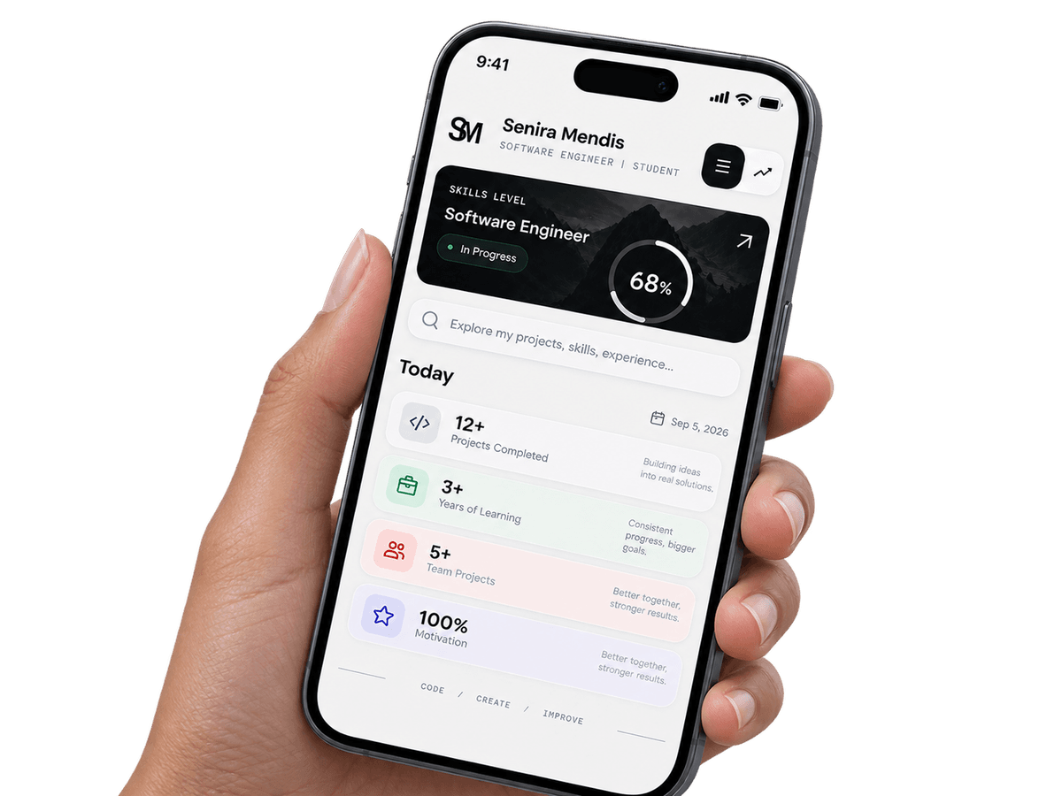 Mobile app UI built by Senira Mendis